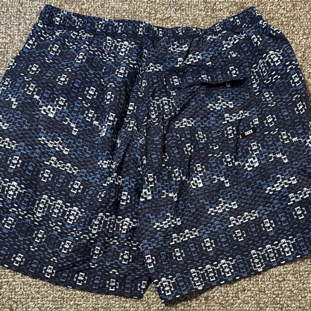 Saxx Cannonball 2n1 Swim Trunks Men’s L Lined Blue Geometric Shorts Drawstring